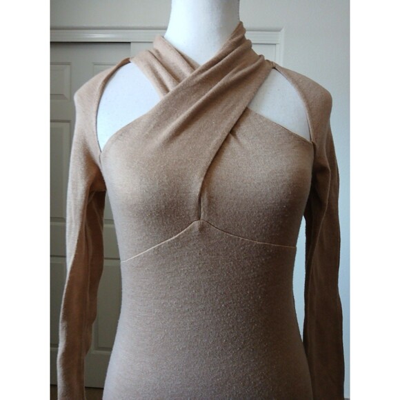 ASTR THE LABEL Wrap Neck Cutout Long Sleeve Brown Knit Dress Small - Picture 5 of 16